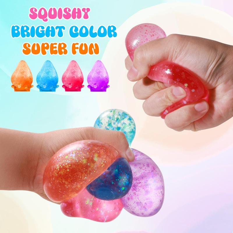 Colorful Ice  Sugar Squishy Stress Cube - Soft Plastic Sensory Play With Malt Sugar Balls, Transparent Blue Teardrop Design In Gift Box