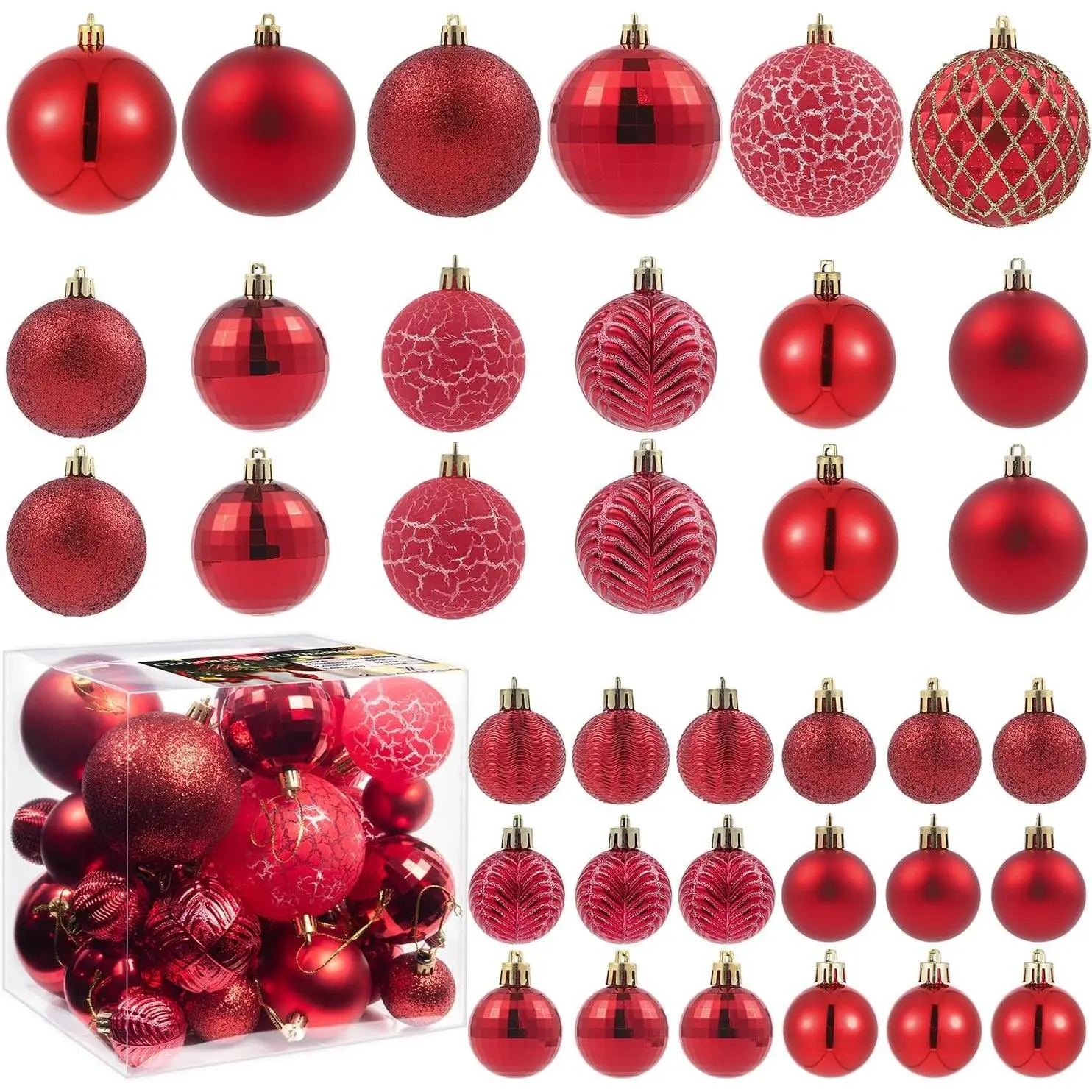 36pcs Red Christmas Tree Decorations Balls, Bolas De Navidad, 2025 Christmas Decor, Indoor Outdoor Shatterproof Christmas Ornaments, Xmars Party Wedding Suppiles