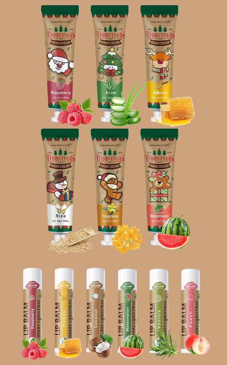 Christmas Gift Set, Hand Cream & Lip Balm, 6 Scents, Moisturizing, Includes Holiday Cards & Bags, Wedding Thank You Gifts, Valentine's Day