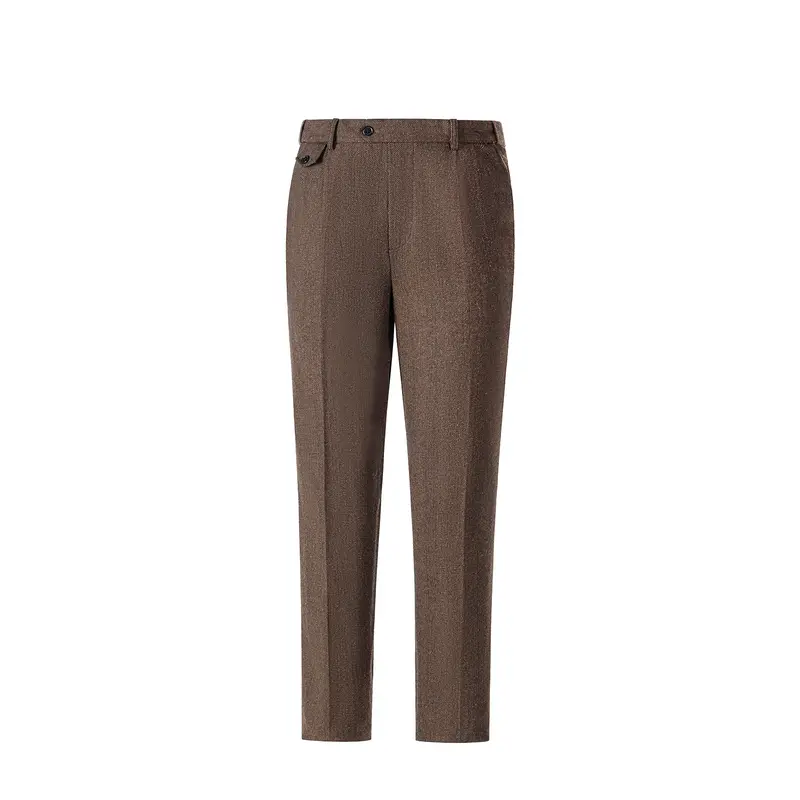 Men's Retro Herringbone Tweed Double Pleat Straight-Leg Turn-Up Cuff Trousers, Menswear Formal-Casual Gentleman Pants with Blazer Dress Fabric, Men's Clothing Vintage Clothing Boosted by Vintage Tweed Style Elevates Basics & Regular Fit Ease