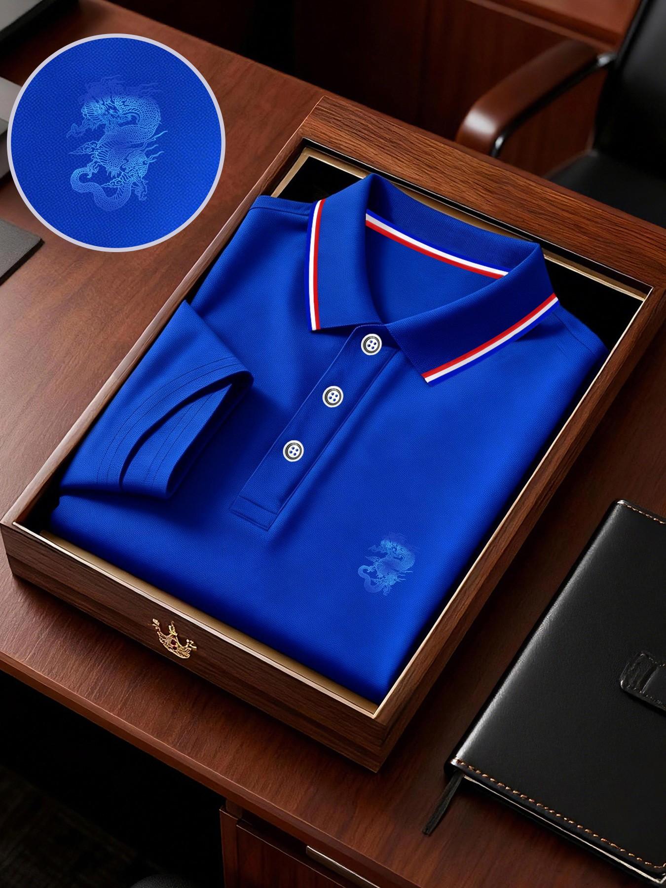 Men's Geometric Print Polo Shirt, Loose-Fit Short Sleeve, Breathable Elastic Fabric, Casual Business Tee, Spring Summer Outdoor Wear