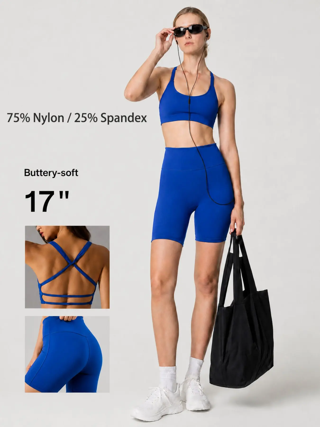 Women's Cross Back Sports Bra and High Waist Cycling Shorts Set, Detachable Pads, Quick Dry, Breathable, Stretchy, Fitness Yoga Running Workout Gear