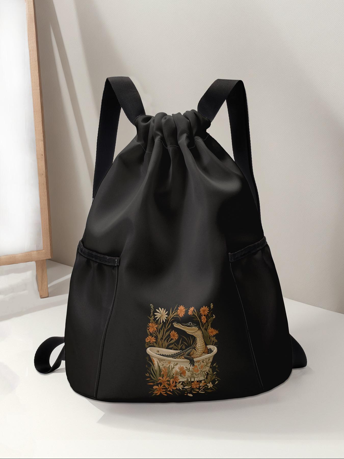 Crocodile Pattern Drawstring Backpack, Large Capacity Durable Gym Bag, Adjustable Straps, Sporty Beach Bag for Men & Women, Casual Sports Bag