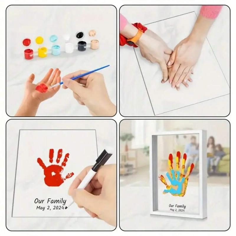 Transparent Wooden Handprint Memory Frame, DIY Baby & Family Keepsake Art, Floating Display for Cherished Moments, Perfect Gift for Birthdays, Anniversaries & Baby Showers
