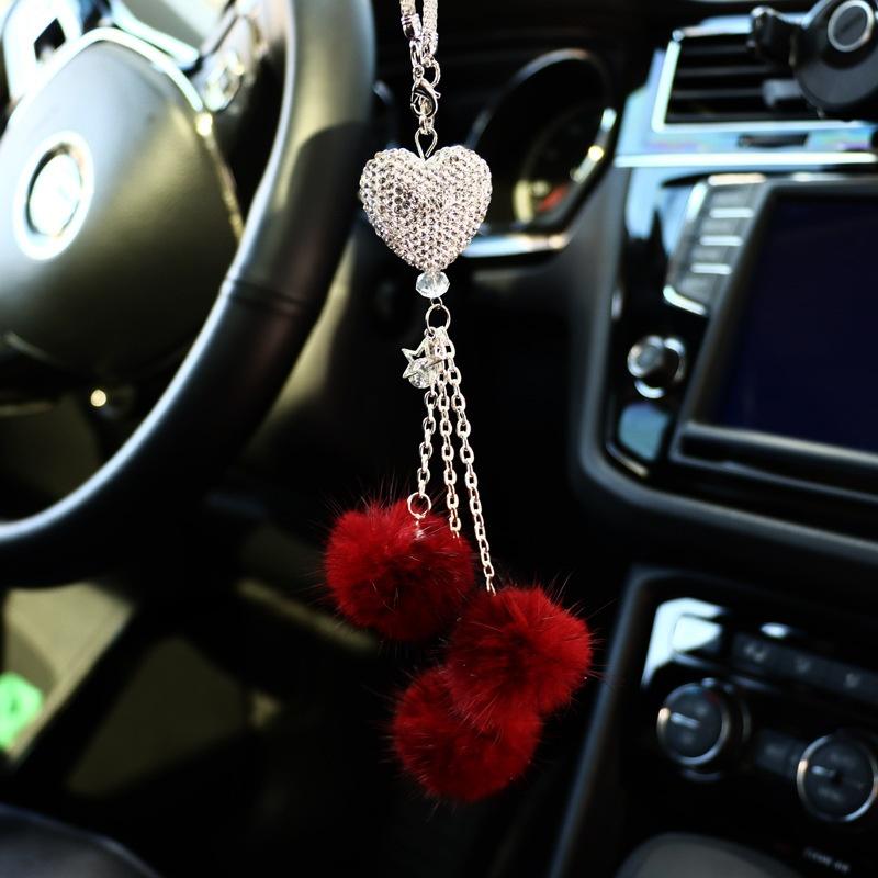 Fluffy Heart Rearview Mirror Charm, Cute Fuzzy Car Accessories for Women, Aesthetic Car Interior Hanging Decoration, Gift for Her