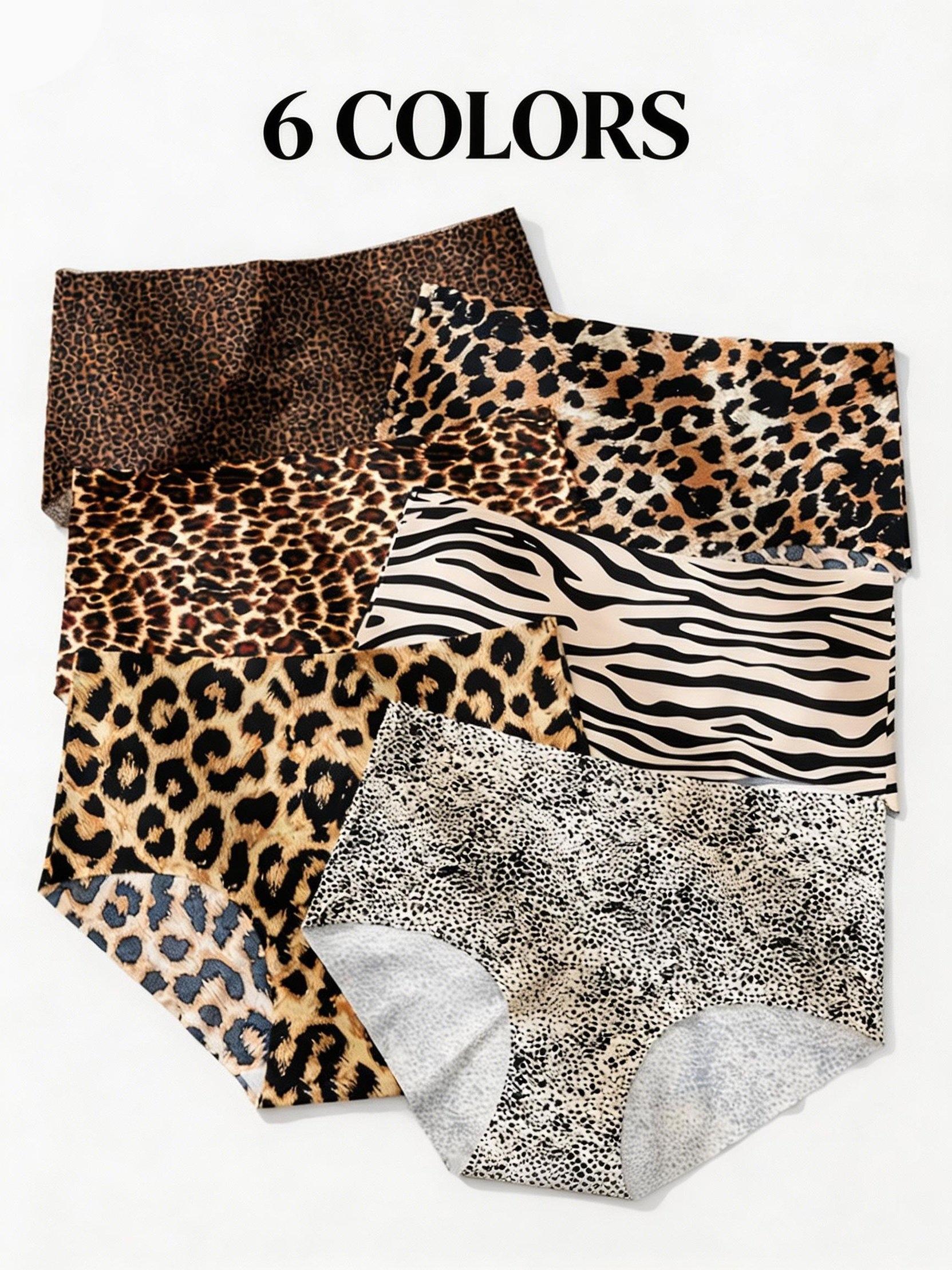 6-Pack Women's Seamless Ice Silk Underwear, High Waist Plus Size Leopard Print, Comfortable Fashion Intimates