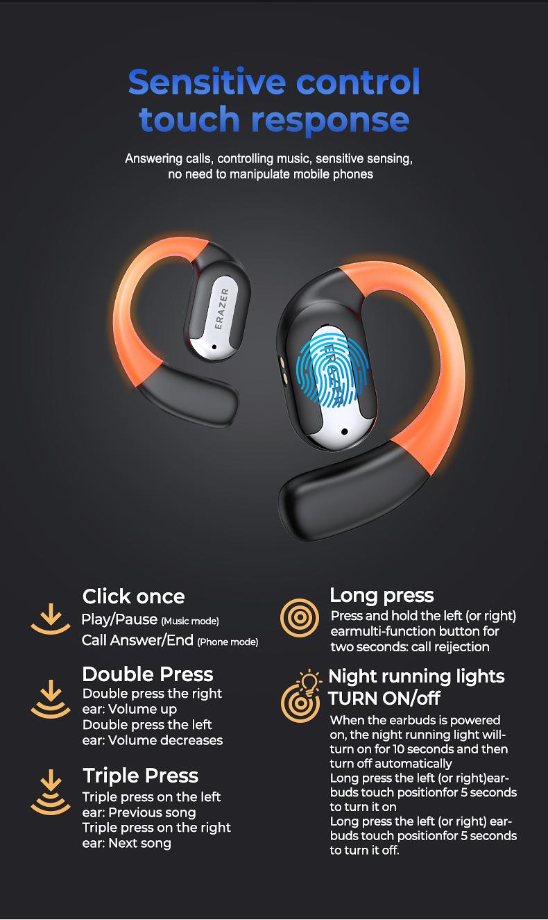 ERAZER XF32 True Wireless OWS Bluetooth Earbuds Luminous Headphones Immersive HIFI Sound Quality Sports Earphones IPX5 Waterproof Built-in microphone