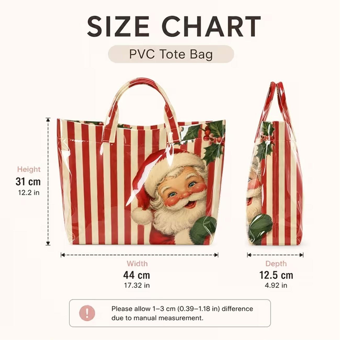 Vintage Santa Claus Christmas Tote Bag, Striped Holly Print Large Capacity Shoulder Backpack, Perfect Gift for Work Beach Shopping