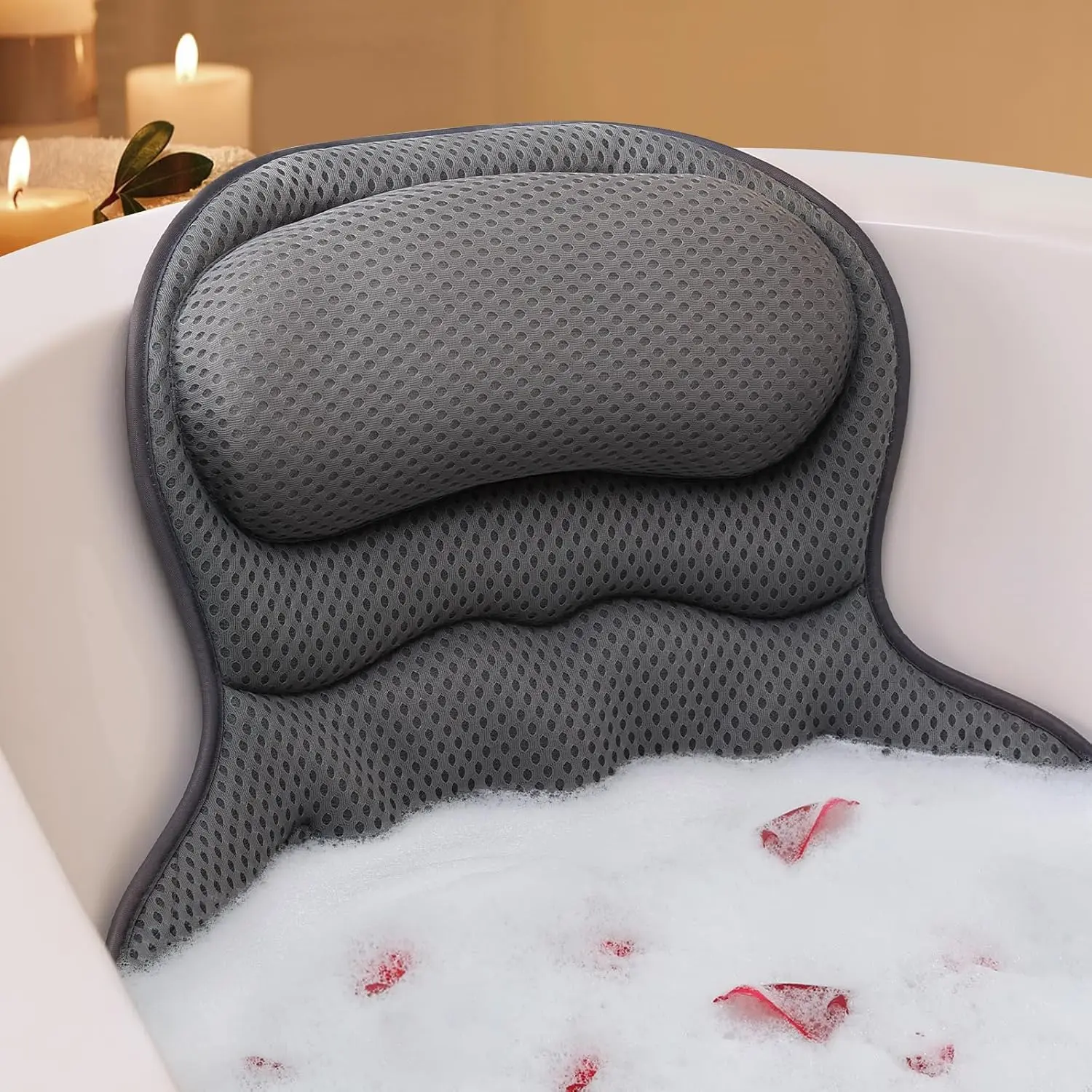 YFMHK Bath Pillows for Tub, Luxury Bathtub Pillow for Head and Neck Support, Gray