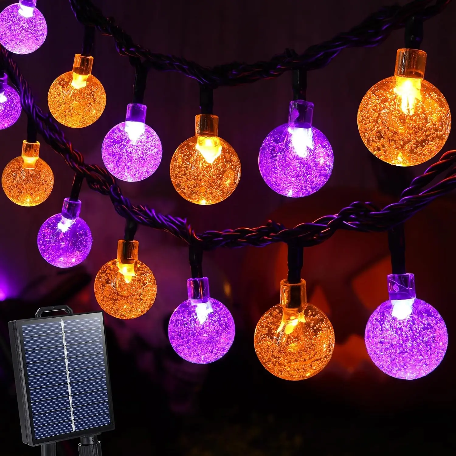 Orange Purple Halloween Solar String Light,65FT 100LED Globe Lights