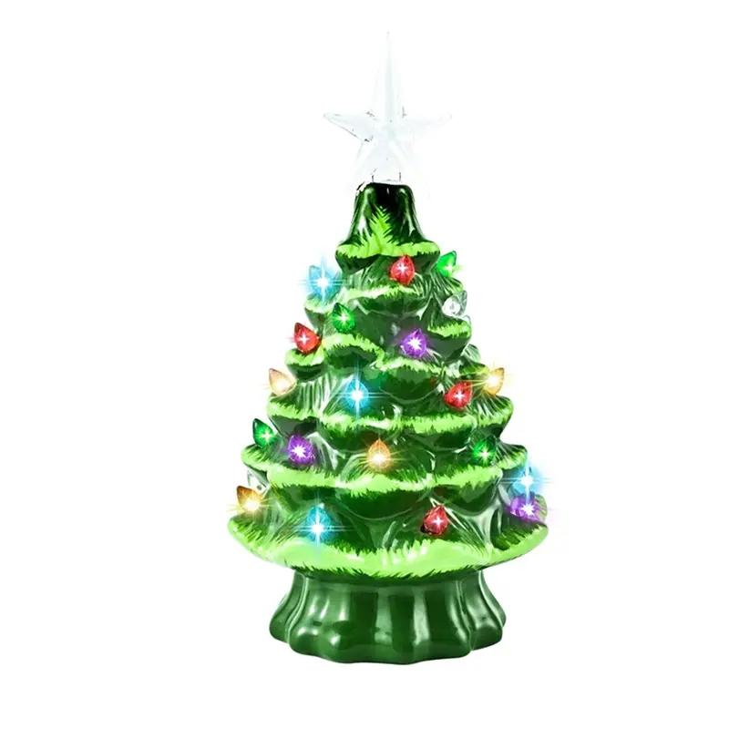 Christmas Nostalgic Ceramic Tree with LED Lights, 7.4 Inches Table Top Decor, Perfect for Home and Office, Festive Indoor Decoration
