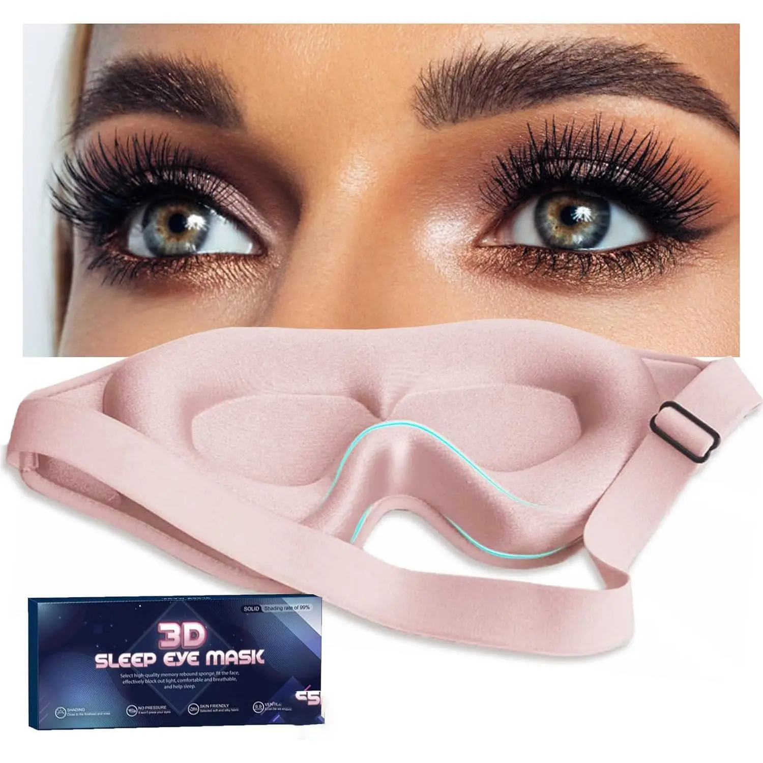 100% Blackout 3D Sleep Mask Contoured Eye Cover for Sleeping - Adjustable Portable Night Mask with Ergonomic Nose Pad Design, Comfortable Sleeping Aid for Travel, Yoga, Shift Work