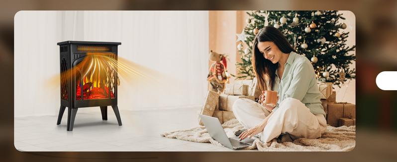 COWSAR Electric Fireplaces, 1500W Infrared Electric Stove Heater, Efficient Heating, 3D Realistic Flame, Remote Control, 8H Timer, Freestanding Stove for Living Room Bedroom Indoor Use, 5100 BTU