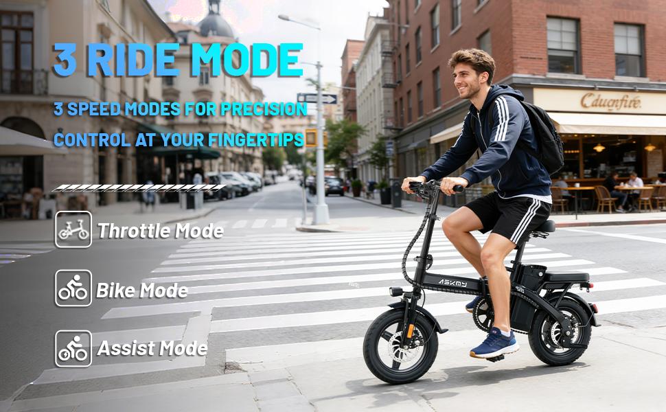 ASKMY E14 Folding Electric Bike 1000W Peak Motor, Up to 45 Miles Range | 14" Tubeless Tires, Dual Disc Brakes | UL Certified, Puncture-Tested Battery, 12-Month Warranty, Lightweight Design ，，5