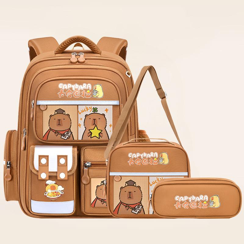 Capybara Theme Kids Backpack for Girls, 3PCS Backpack Set|  Lunch Box & Pencil Case, Bookbag for Teen Girls Kids Elementary Middle High School Students