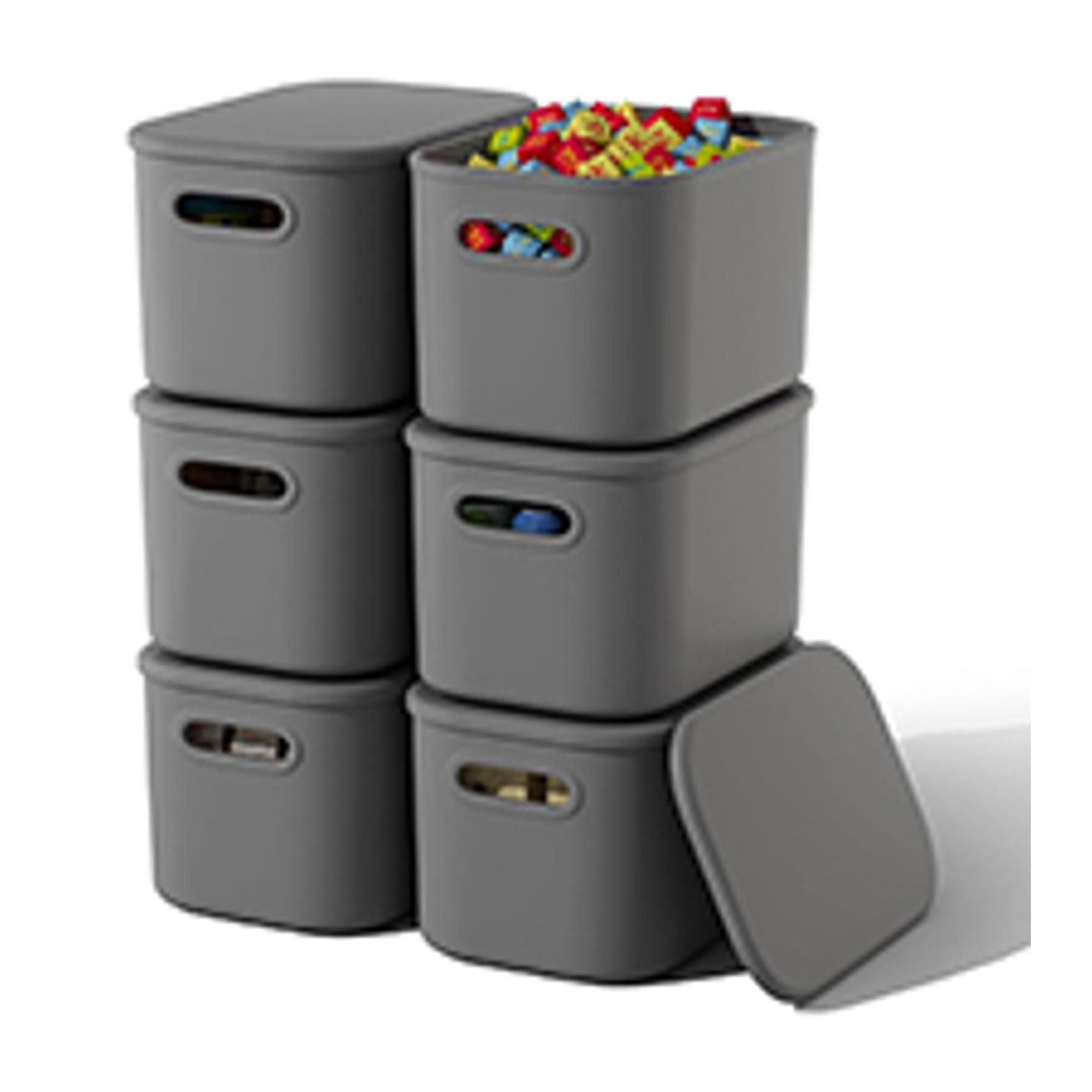 8-Pack Plastic Colorful Stackable Storage Bins with Lids & Handles - Home Organiser for Cabinet, Laundry Room, Shelves; 9.85x6.9x5.7in Craft/Snack Storage Containers