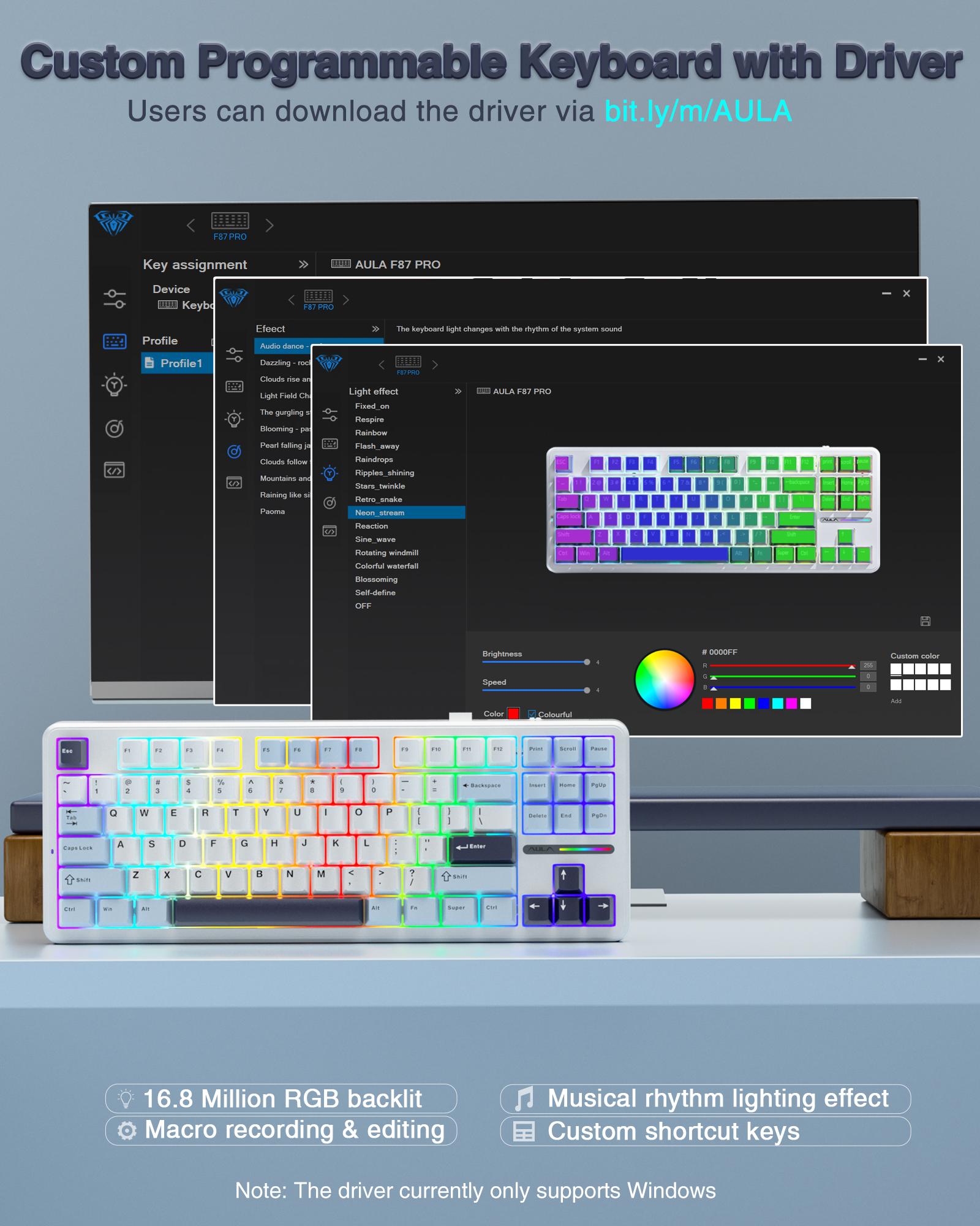 AULA F87 Wireless Mechanical Keyboard,75% TKL Custom Hot Swappable Keyboard,Gasket Mount Gaming Keyboard with PBT Keycaps,Pre-lubed Greywood Switches,2.4GHz/USB-C/BT5.0 RGB Backlit Mechanical Keyboard TikTokShopfalldealsforyou