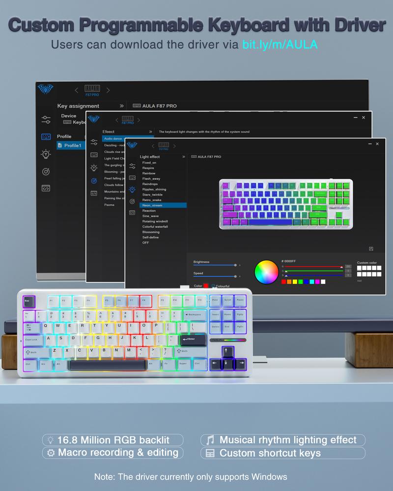 AULA F87 Wireless Mechanical Keyboard,75% TKL Custom Hot Swappable Keyboard,Gasket Mount Gaming Keyboard with PBT Keycaps,Pre-lubed Greywood Switches,2.4GHz/USB-C/BT5.0 RGB Backlit Mechanical Keyboard TikTokShopfalldealsforyou