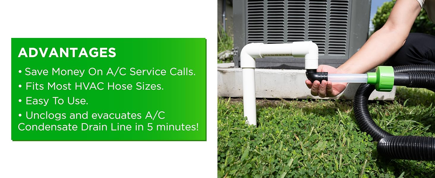 AC Drain Line Cleaner Adapter, HVAC to PVC AC Drain Line Cleaning Tool, Universal Fit, Drain Clog Remover & Unclogger, Clear Visibility