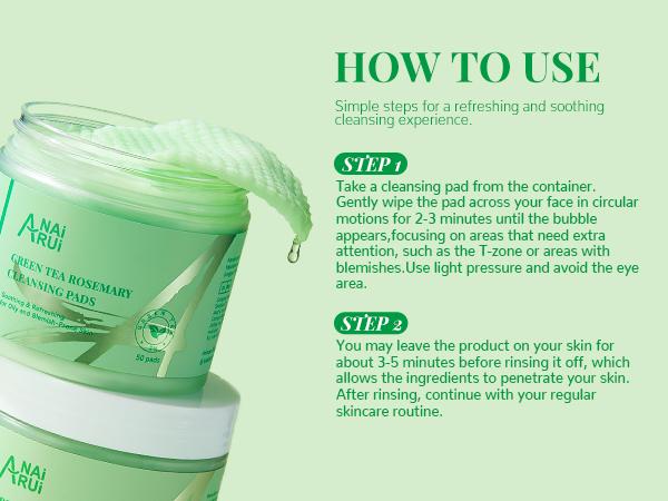 ANAiRUi Green Tea Rosemary Cleansing Pads with Tea Tree Oil, Face Scrub Pads with Bubbles, Exfoliating Make up Remover Deep Cleansing Pads for Face(50pcs)