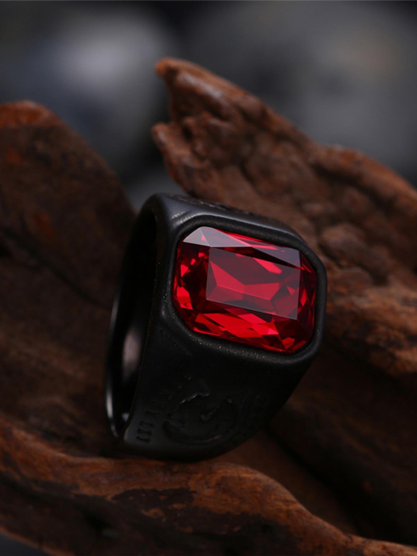 Men's Punk Style Square Shaped Artificial Gemstone Decorated Ring, Fashion Jewelry for Party, Daily Decor, Trendy All-match & Exquisite Jewelry for Birthday Gift