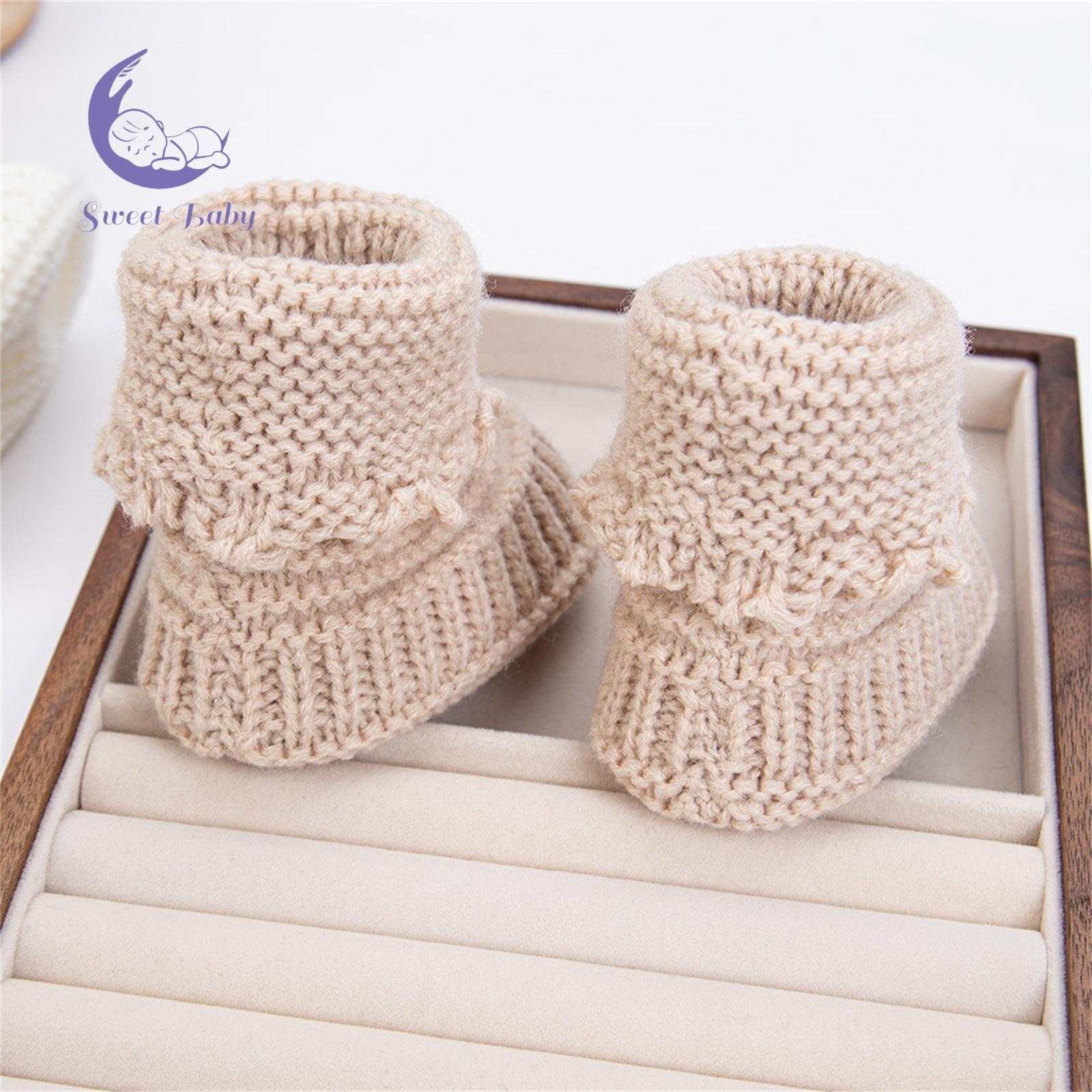 Cute Baby Knitted Cotton Blend Booties - Knitted Shoes for 0-6 Months Boys & Girls, Soft-Sole Winter & Fall Walking Shoes