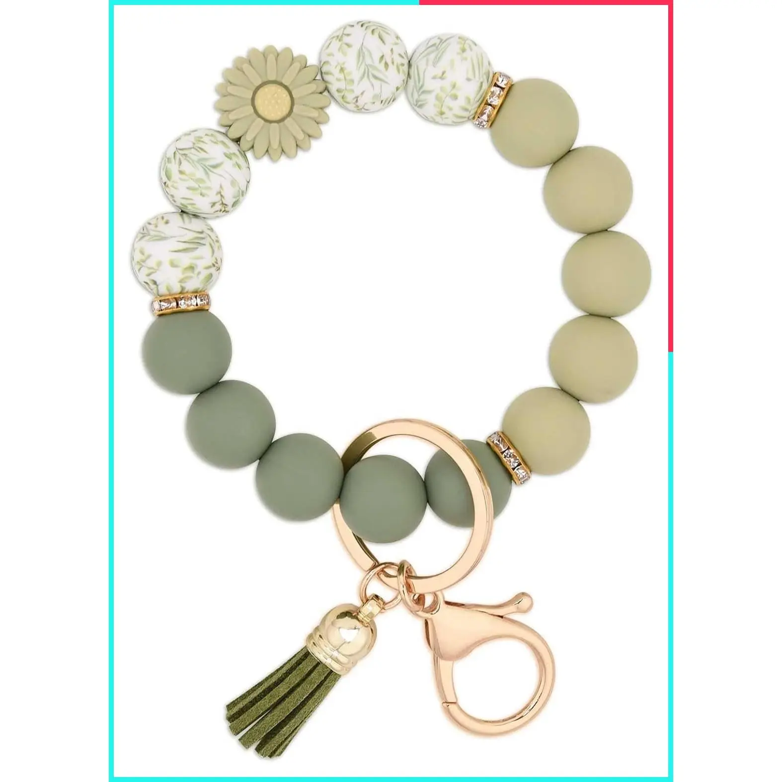 Silicone Beaded Keychain Wristlet Key Ring Bracelet Cute Car Key Chain Holder for Women Girls