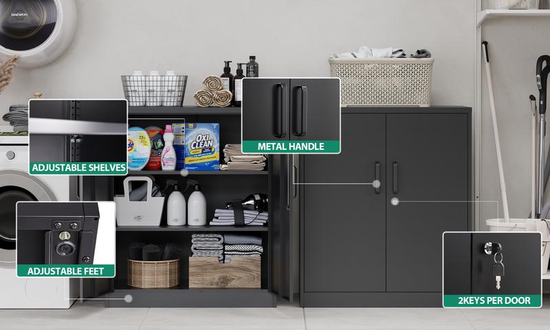 Letaya Metal Storage Cabinets with Lock, Small Locker Steel Cabinets, Adjustable Shelves 2 Doors for Home,Office, Warehouse,Garage(Black-36)