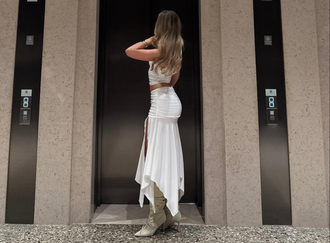 Fashion Women's High Waist Ruched Asymmetrical Split Long Skirt, Sexy Slim-Fitting Plain Design, Perfect for Casual Wear, Casual Streetwear Skirt, Womenswear