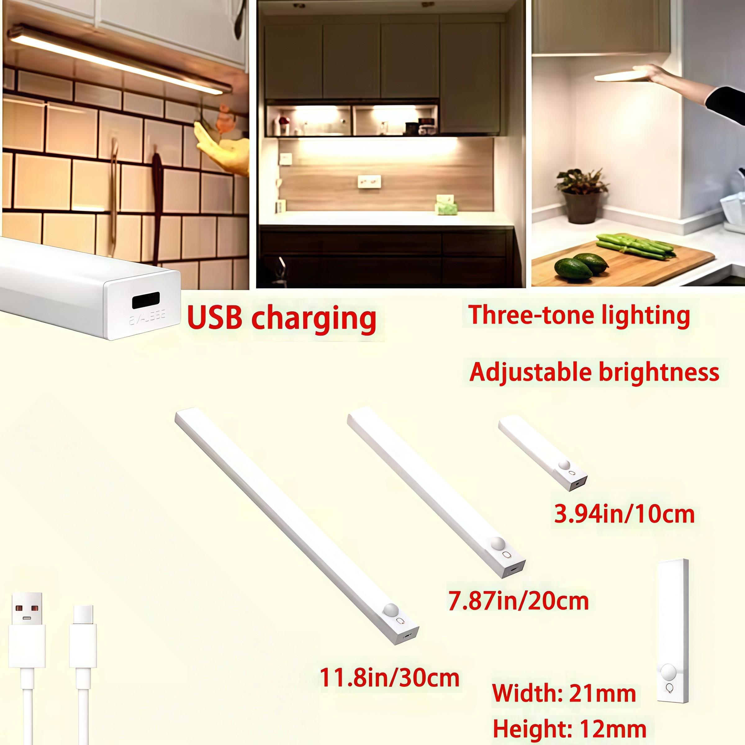 3-Pack LED Motion Sensor Lights – Dimmable Adjustable Lights Under Cabinet Lighting, Dimmable Wall Lamp, USB Rechargeable with 3 Color Modes (3000K/4500K/6000K), Night Light for Bedroom, Stairs, Kitchen, Piano & Dance Studio, Bedside Reading Lamp