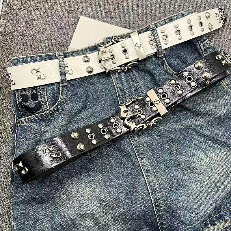 Punk Style Decorated PU Belt with Buckle, Fashion Cross Design Y2k Belt for Party, Daily Clothing Decor, Trendy Versatile & Exquisite Belt for Birthday Gift for Women Men