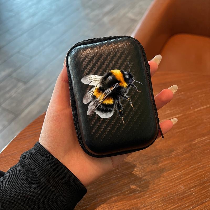 High-Definition Realistic Bee Pattern, Essential Office & Travel Eva Hard Edge Headphone/wire/charger Storage Box, Durable Portable Organizer