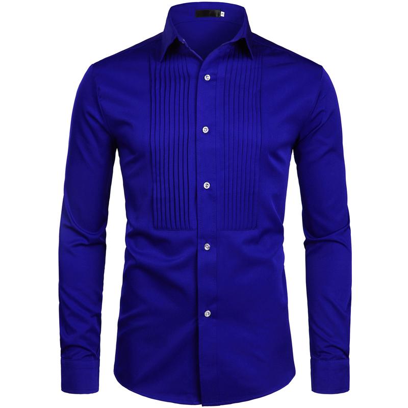 ZEROYAA Mens Slim Fit Long Sleeve Tuxedo Dress Shirts White Polyester Fabric Casual Korean Style Top for Spring Autumn Various Occasions