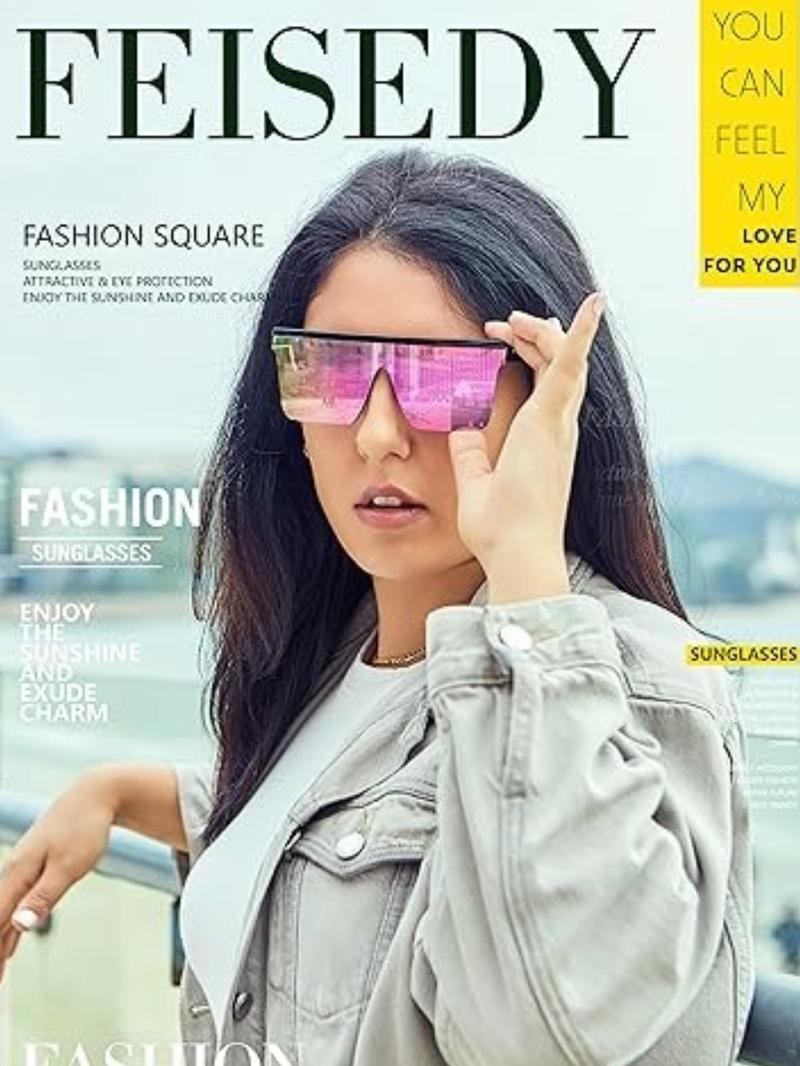 FEISEDY Oversized Sunglasses Mens Womens Flat Top Square Trendy Visor Shades UV400 B2470