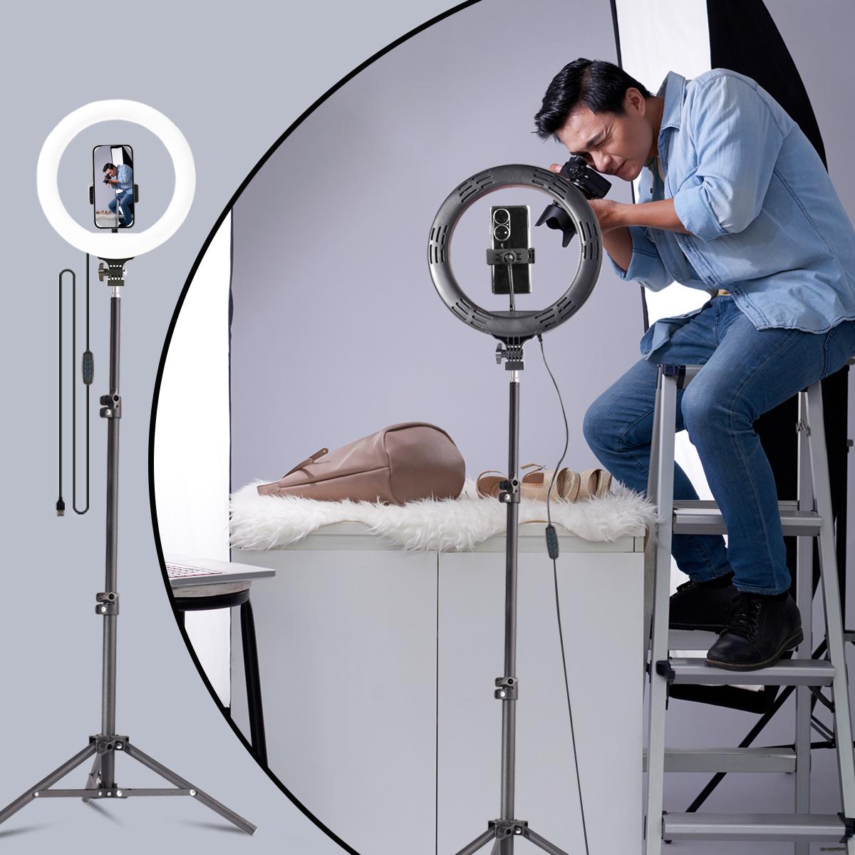 10.26-Inch/26cm Selfie Video Light with 43.3-Inch Extendable Tripod Stand & Phone Holder for Video Recording Makeup TikTok Photography Adjustable LED Circle Lighting Setup#valentines day#springbreak