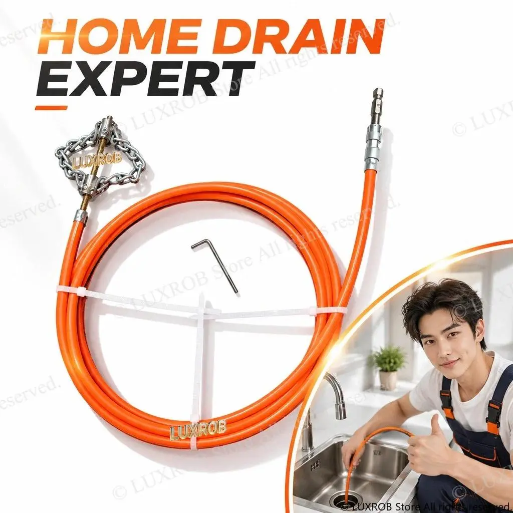 Household Electric Drill Drain Cleaning Snake 4M(13.12FT), Pipe Auger Sewer Clog Remover, With Free Welded Double Chain, For Kitchen, Bathroom & Sewer Drains Drain Cleaning Machine