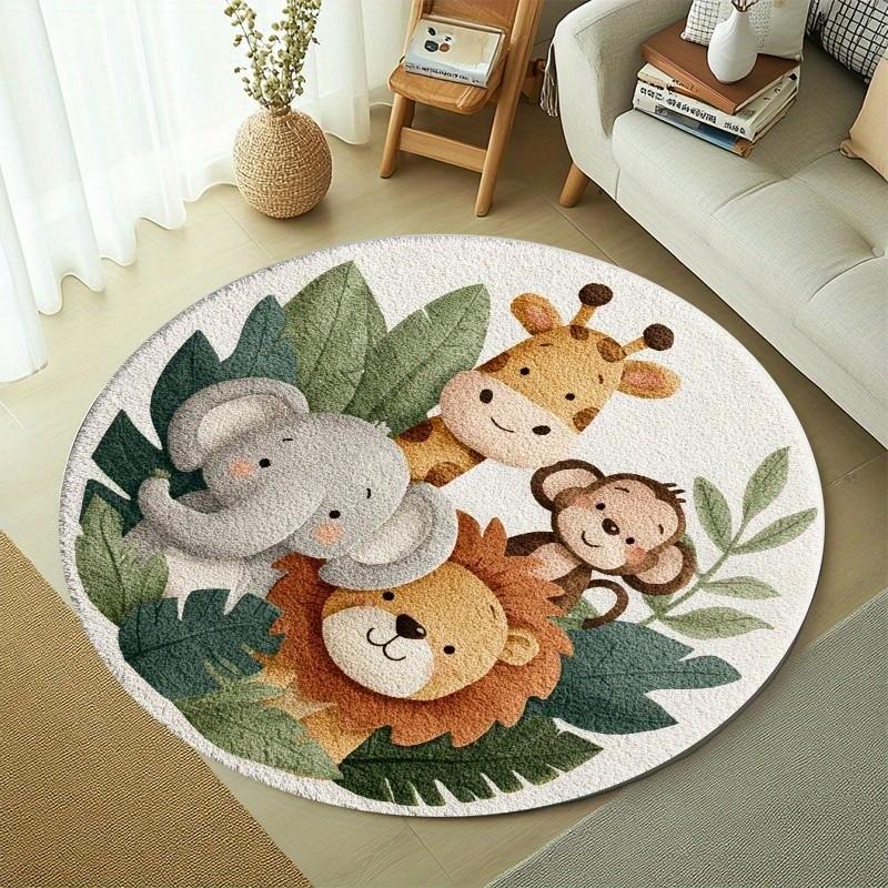 1pc Tropical Jungle Animal Round Rug, 850g/m² Velvet Material, Living Room/bathroom/nursery/yoga Mat, Simple Design, Indoor/outdoor Use, Style