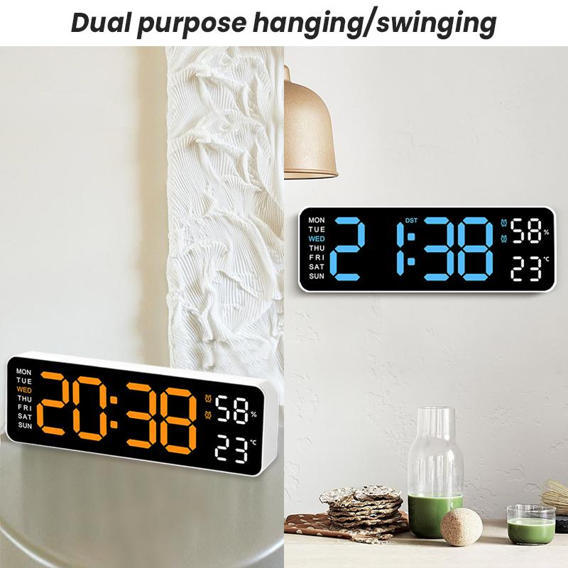 LED Digital Wall Clock Decorative, 10" Digital Alarm Clocks for Bedrooms, Digital Clock Large Display with Temperature/Countdown/Auto Dimmer/Snooze - 12/24H, Modern Wall Clock DigitalLight Set Light Set Blue/Orange(White, Bule ), christmas decor