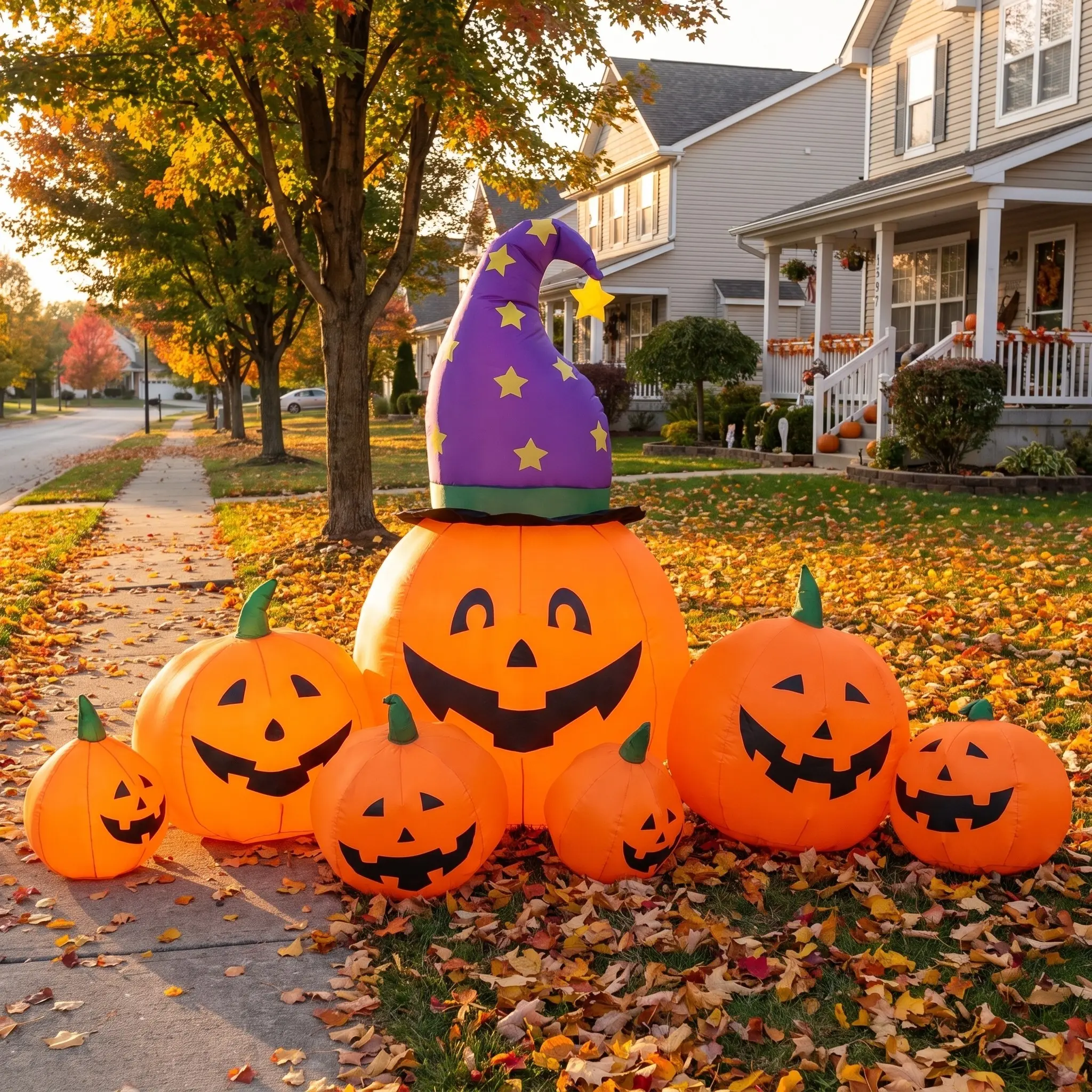 Giant Witch Hat Pumpkin Inflatable, Light-Up Outdoor Halloween Yard Decor, Perfect for Festive Displays, Spooky Season Lawn Prop