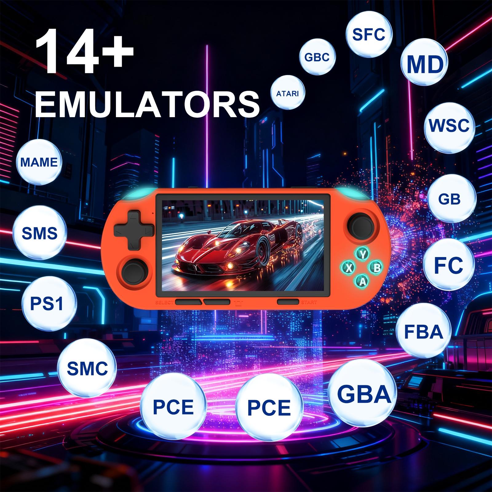 GAMINJA ANS16 Portable Handheld Game Console with 4.5 Inch IPS Screen, Retro Video Games RGB Lights, 14 Emulators Including Ps1 Gba Sfc, Rechargeable Portable Console