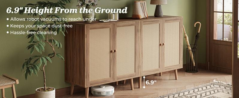 Huuger Buffet Cabinet with Storage, Storage Cabinet with PE Rattan Decor Doors, Media Console with Solid Wood Feet, Sideboard Cabinet for Hallway, Entry, Living Room Huuger Buffet Cabinet with Storage, Storage Cabinet with PE Rattan Decor Doors, Media Console with Solid Wood Feet, Sideboard Cabinet for Hallway, Entry, Living Room