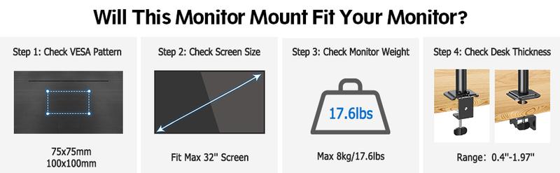 MOUNTUP 13"-32" Single Monitor Mount, Adjustable Monitor Stand for Flat Curved Computer Screen, Black, MU4003-A