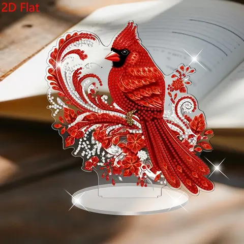 2D Flat -1PC Cardinal Bird Pattern Diamond Painting Desktop Ornaments, 5D DIY irregular shape diamond inlay painting ornaments, acrylic decorative crafts, Handicraft, suitable for home desktop art, is the perfect gift for holidays, Handmade Gifts
