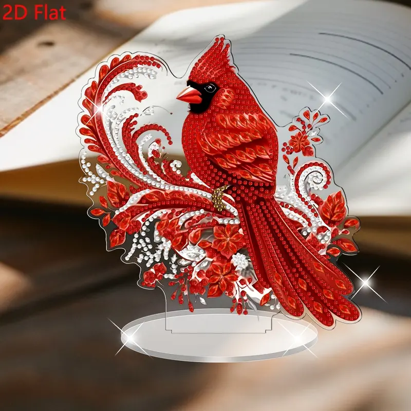 2D Flat -1PC Cardinal Bird Pattern Diamond Painting Desktop Ornaments, 5D DIY irregular shape diamond inlay painting ornaments, acrylic decorative crafts, Handicraft, suitable for home desktop art, is the perfect gift for holidays, Handmade Gifts