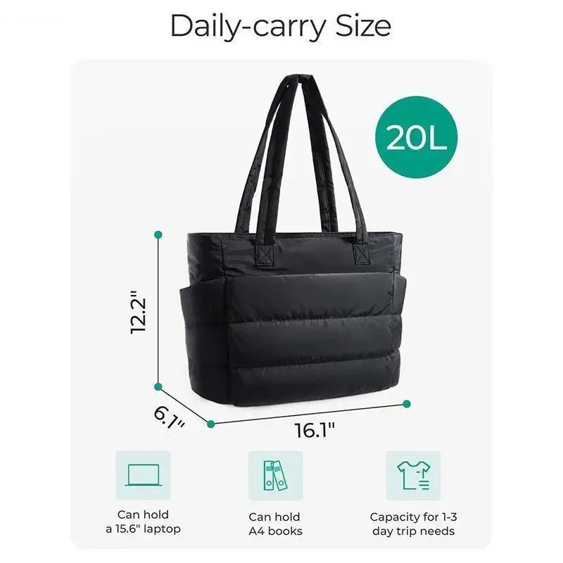 Puffy Bubble Tote Bag 3 Sizes for Women Quilted Laptop Shoulder Handbag, Lightweight Work Tote with Multiple Compartments for Travel & Work Organize Zipper Closure Durable Tote bag SpringStatements