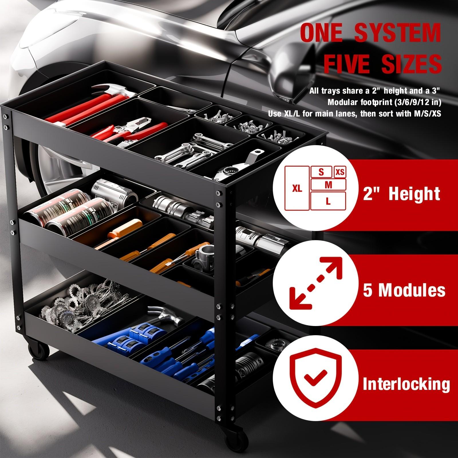 48PCS Stackable, Non-Slip Tool Storage Trays; 5 Sizes of Plastic Hardware Storage Boxes; Heavy-Duty Storage Trays for Garages and Workshops, Ideal for Screws, Bolts, and Hand Tools, Tool Storage Container, Tool Organizer