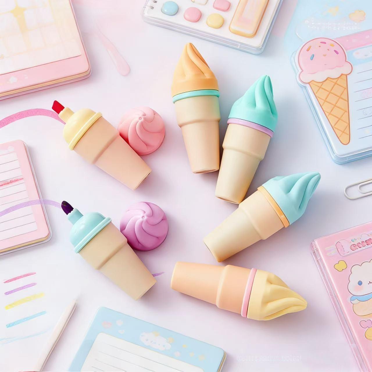 6pcs Portable Mini Sweet Cone Shape Fluorescent Marker Pens, Ideal for Notes & Highlighting, Compact Design for Easy Carrying