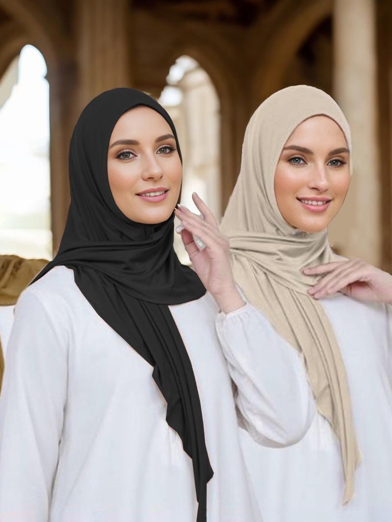 Women's Plain Stretchy Head Scarf Turban Hijab, Elegant Daily Wear Design, Breathable & Sun Protection, Perfect for All Seasons