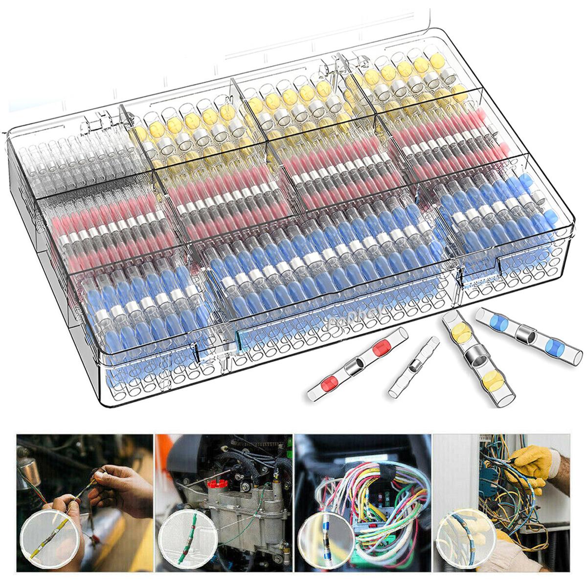 PoDhey 200Counts Solder Seal Wire Connector Heat Shrink Butt Connector Waterproof Insulated Electrical Wire Terminal Solder Sleeve Sealed Electrical Butt Splice for Marine Automotive