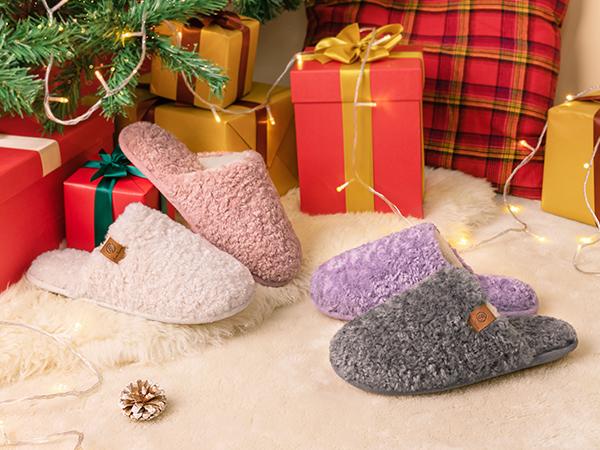 EverFoams Women's Fuzzy Slip-on Slippers Warm Cozy Soft Lightweight Memory Foam Indoor House Shoes EverFoams Women's Fuzzy Slip-on Slippers Warm Cozy Soft Lightweight Memory Foam Indoor House Shoes